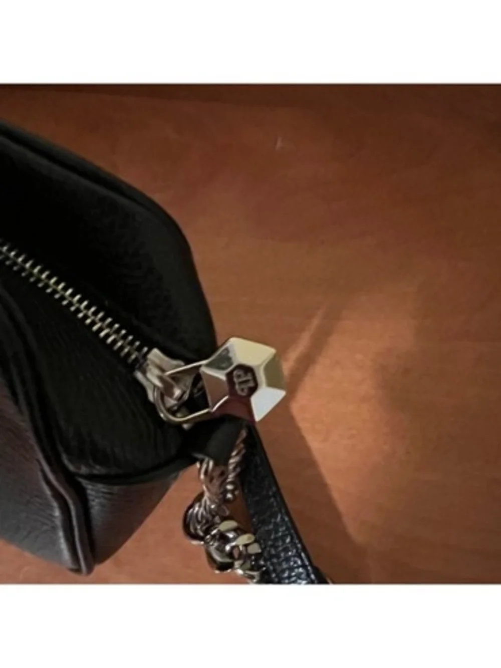 Philipp Plein Black Pebbled Leather Crossbody with Crystal Skull